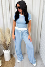 Load image into Gallery viewer, Contrast Trim Round Neck Top and Pants Set (multiple color options)
