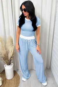 Contrast Trim Round Neck Top and Pants Set (multiple color options)