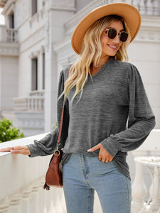 Heathered V-Neck Long Sleeve Top  (multiple color options)