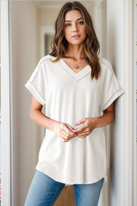 Textured V-Neck Short Sleeve Top (multiple color options)