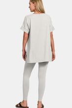 Load image into Gallery viewer, V-Neck Rolled Short Sleeve T-Shirt and Leggings Lounge Set in Lt Cement
