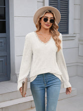 Load image into Gallery viewer, Lace Detail V-Neck Long Sleeve Top (multiple color options)
