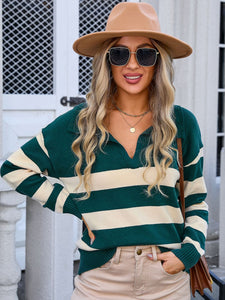 Striped Johnny Collar Knit Top (multiple color options)