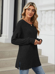 Ribbed Round Neck Long Sleeve Top (multiple color options)