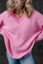 Load image into Gallery viewer, Striped V-Neck Dropped Shoulder Sweater (2 color options)
