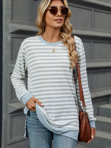 Striped Round Neck Long Sleeve Top (multiple color options)