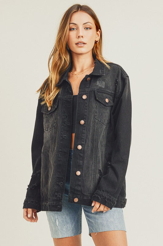 RISEN Distressed Long Sleeve Denim Jacket