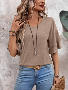 V-Neck Layered Sleeve Top(multiple color options)