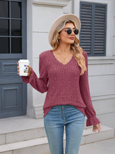 Load image into Gallery viewer, Lace Detail V-Neck Long Sleeve Top (multiple color options)
