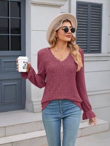 Lace Detail V-Neck Long Sleeve Top (multiple color options)