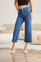 Load image into Gallery viewer, RFM &quot;Chloe&quot; Tummy Control High Waist Cropped Wide Leg Raw Hem Jeans in Blue Slate
