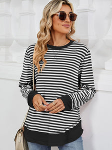 Striped Round Neck Long Sleeve Sweatshirt (multiple color options)