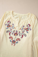 Load image into Gallery viewer, Embroidered Notched Long Sleeve Blouse
