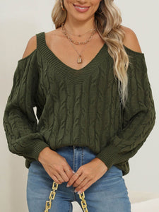 Cable-Knit V-Neck Long Sleeve Sweater (multiple color options)