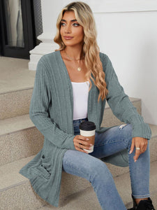 Pocketed Open Front Long Sleeve Cardigan (multiple color options)