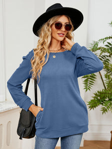 Ruched Shoulder Round Neck Long Sleeve Sweatshirt (multiple color options)