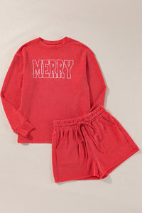 MERRY Round Neck Long Sleeve Top and Shorts Lounge Set (multiple color options)