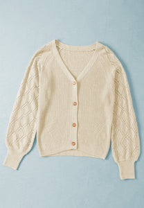 Openwork V-Neck Button Up Cardigan