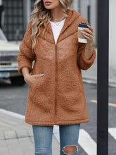 Load image into Gallery viewer, Fuzzy Zip Up Long Sleeve Hooded Jacket (multiple color options)
