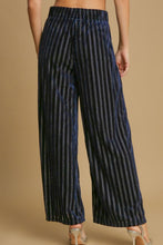 Load image into Gallery viewer, Elastic Waist Striped Wide Leg Velvet Pants in Navy
