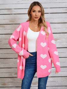 Heart Open Front Long Sleeve Cardigan (multiple color options)