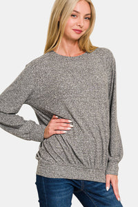 Melange Round Neck Top in Charcoal