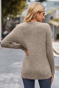 Ribbed Half Button Long Sleeve Knit Top (multiple color options)