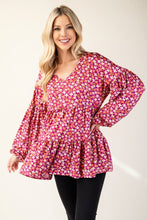 Load image into Gallery viewer, Floral V-Neck Balloon Sleeve Blouse
