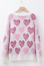 Load image into Gallery viewer, Pearl Detail Heart Round Neck Sweater
