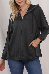 Exposed Seam Zip Up Long Sleeve Drawstring Hoodie (multiple color options)