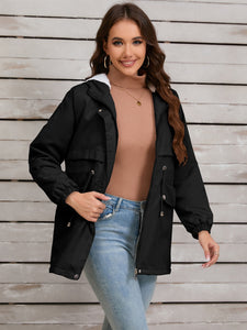 Drawstring Long Sleeve Hooded Jacket (multiple color options)