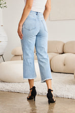 Load image into Gallery viewer, RFM &quot;Chloe&quot; Tummy Control High Waist Cropped Wide Leg Raw Hem Jeans Light Wash
