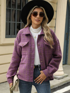 Plaid Collared Neck Long Sleeve Jacket (multiple color options)