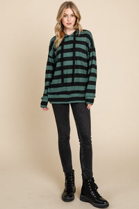 Drawstring Striped Dropped Shoulder Hoodie