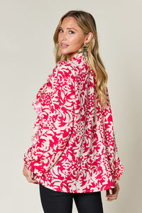 Printed Ruffle Trim Balloon Sleeve Shirt (multiple color options)