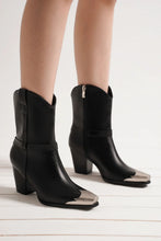 Load image into Gallery viewer, Faux Leather Metal Toe Ankle Boots in Black
