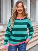 Load image into Gallery viewer, Striped Round Neck Dropped Shoulder Sweater (multiple color options)
