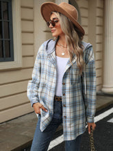 Load image into Gallery viewer, Drawstring Plaid Button Up Hooded Jacket (multiple color options)
