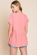 Load image into Gallery viewer, Notched Short Sleeve Peplum Top
