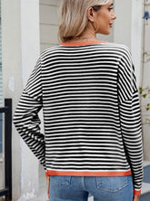 Load image into Gallery viewer, Striped Contrast Round Neck Long Sleeve Sweater (multiple color options)
