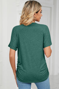 Ruched V-Neck Short Sleeve T-Shirt (multiple color options)