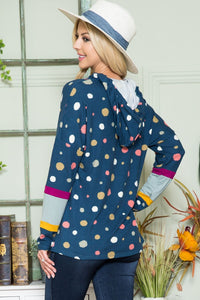 Polka Dot Drawstring Hoodie in Navy