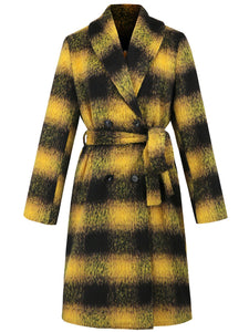 Plaid Tie Waist Long Sleeve Coat (multiple color options)