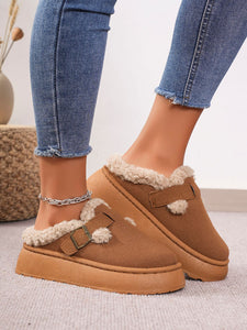 Thermal Fuzzy Buckle Platform Slippers (multiple color options)