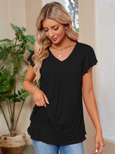 Ruched V-Neck Short Sleeve Top  (multiple color options)