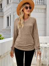 Load image into Gallery viewer, Drawstring V-Neck Long Sleeve Top (multiple color options)
