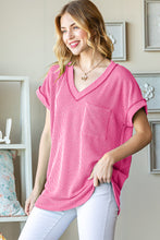 Load image into Gallery viewer, Front Pocket Short Sleeve Ribbed Top in Pink
