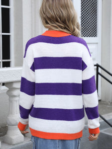 Contrast Striped Round Neck Sweater (multiple color options)