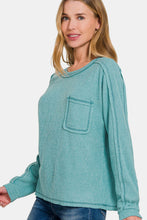 Load image into Gallery viewer, Contrast Stitching Brushed Ribbed Hacci Knit Top in Teal
