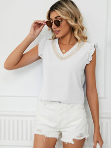 Ruffled V-Neck Cap Sleeve Blouse (multiple color options)